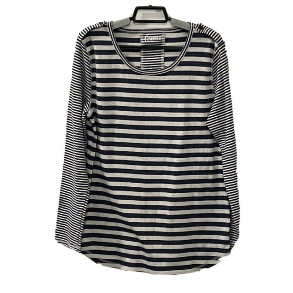 Silverwear Womens Horizontal Stripes Shirt Cotton Blend Sz Large Gray
